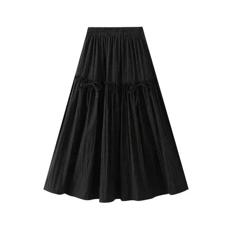 Women A-Line Skirt Bow Detail - High Waist Midi Women Skirt