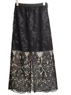 Women A-Line Skirt Lace Embroidered Midi - High Waist Women Skirt