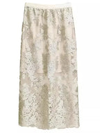 Women A-Line Skirt Lace Embroidered Midi - High Waist Women Skirt