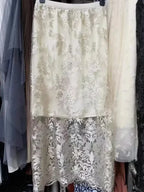 Women A-Line Skirt Lace Embroidered Midi - High Waist Women Skirt