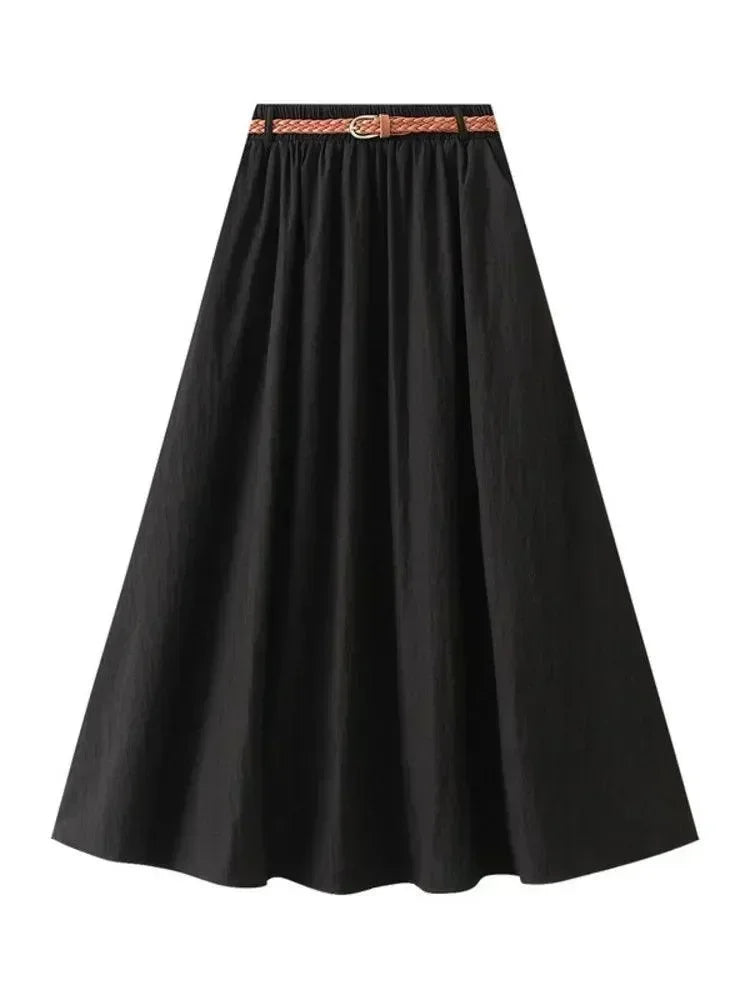 Women A-Line Skirt Minimalist Belt - High Waist Midi Women Skirt