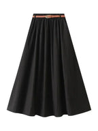 Women A-Line Skirt Minimalist Belt - High Waist Midi Women Skirt