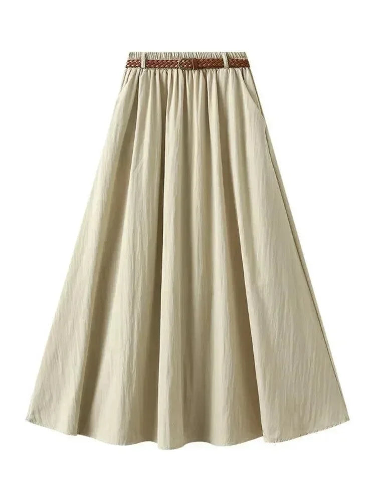 Women A-Line Skirt Minimalist Belt - High Waist Midi Women Skirt
