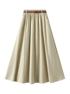 Women A-Line Skirt Minimalist Belt - High Waist Midi Women Skirt
