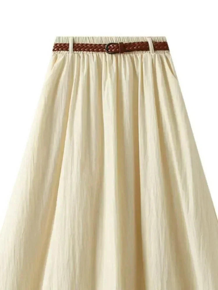 Women A-Line Skirt Minimalist Belt - High Waist Midi Women Skirt