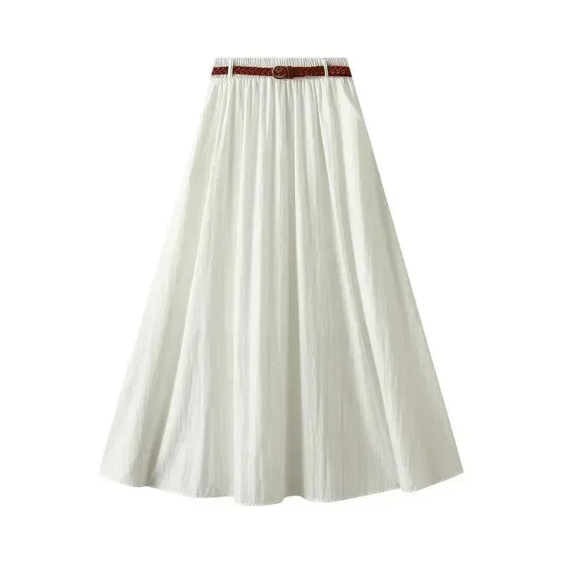 Women A-Line Skirt Minimalist Belt - High Waist Midi Women Skirt