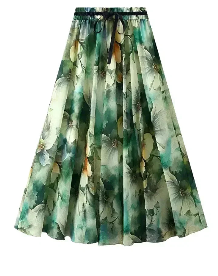 Women A-Line Skirt Print Lace-Up - Elastic Midi Women Skirt