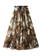 Women A-Line Skirt Print Lace-Up - Elastic Midi Women Skirt