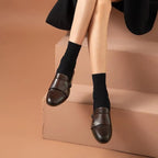 Women Apron Toe Dress Loafers - Buckles Straps Flat Shoes