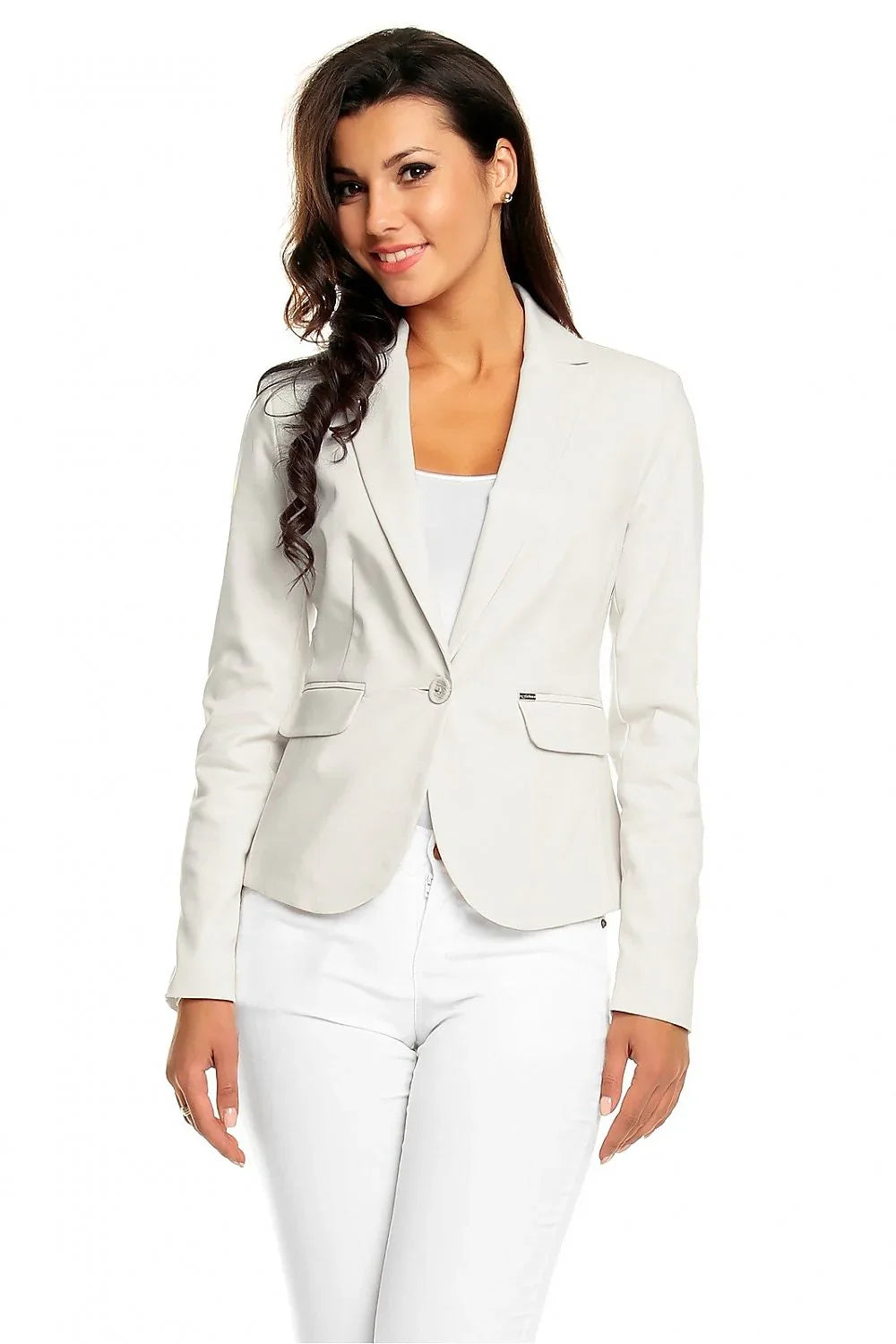 Women Blazer - Breathable - 1-Button - Beige -Guocali