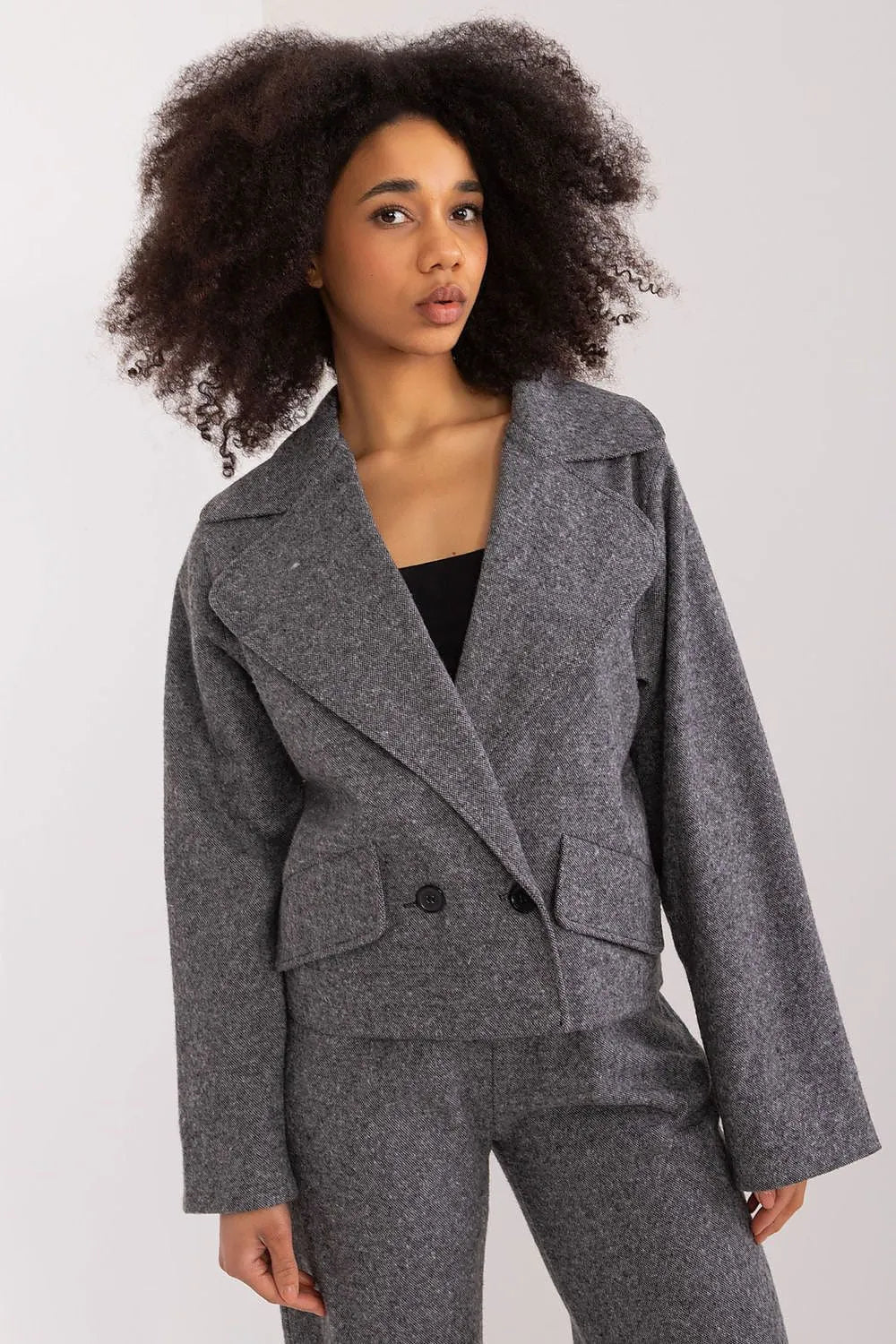 Women Blazer - Breathable - Double-Breasted - Gray -Guocali