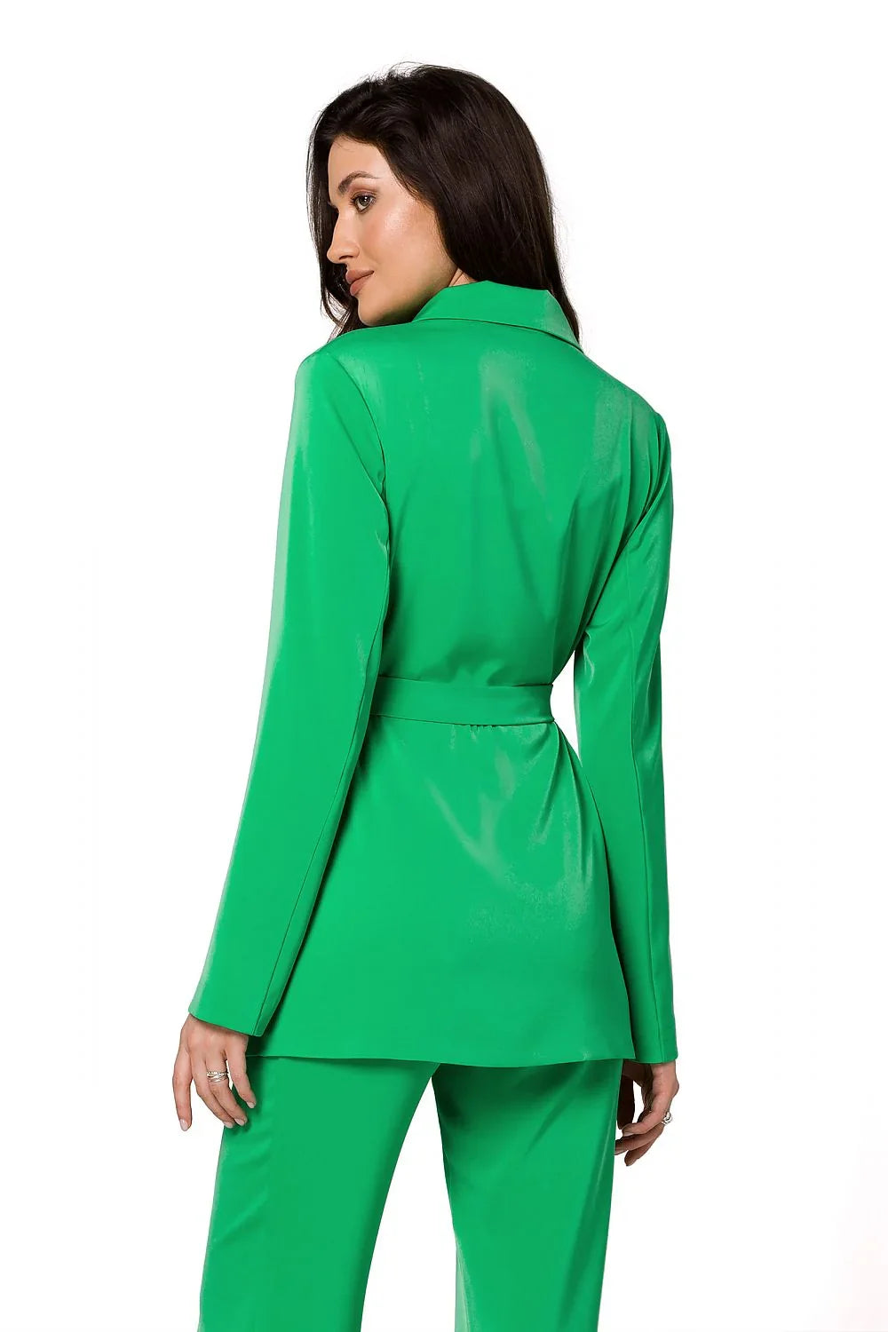 Women Blazer - Breathable - Wrap, Belted - Green -Guocali
