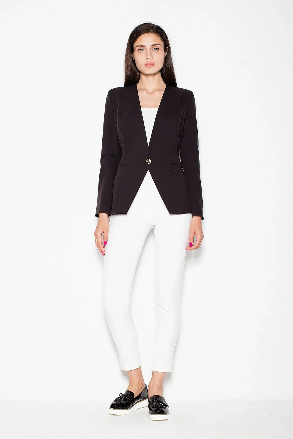 Women Blazer - Lightweight - 1-Button - Black -Guocali