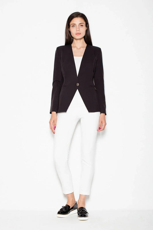 Women Blazer - Lightweight - 1-Button - Black -Guocali