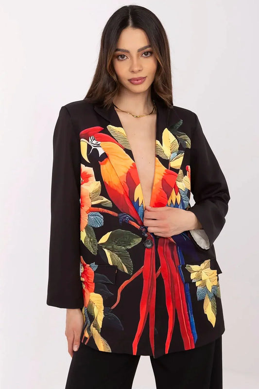 Women Blazer - Lightweight - 1-Button - Black, Multicolor -Guocali
