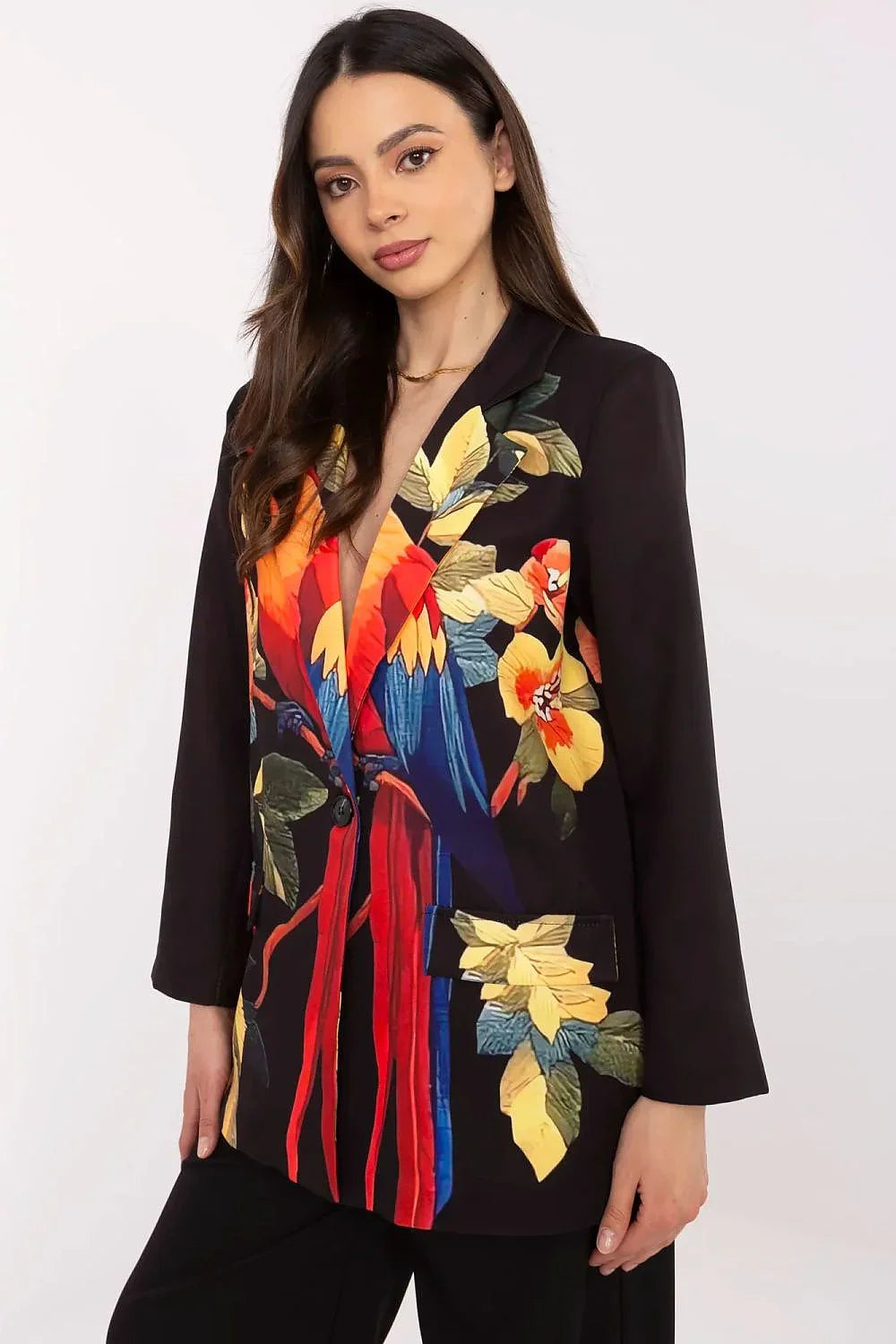 Women Blazer - Lightweight - 1-Button - Black, Multicolor -Guocali