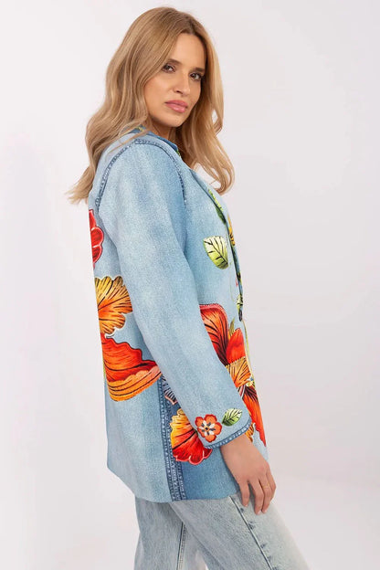 Women Blazer - Lightweight - 1-Button - Blue, Multicolor -Guocali