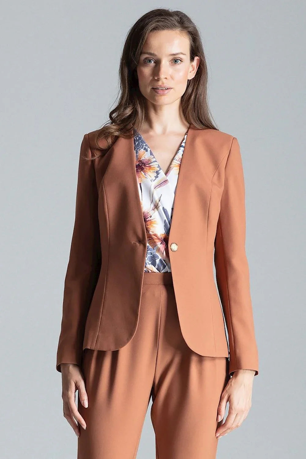 Women Blazer - Lightweight - 1-Button - Brown -Guocali