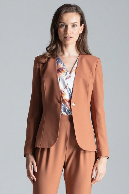 Women Blazer - Lightweight - 1-Button - Brown -Guocali