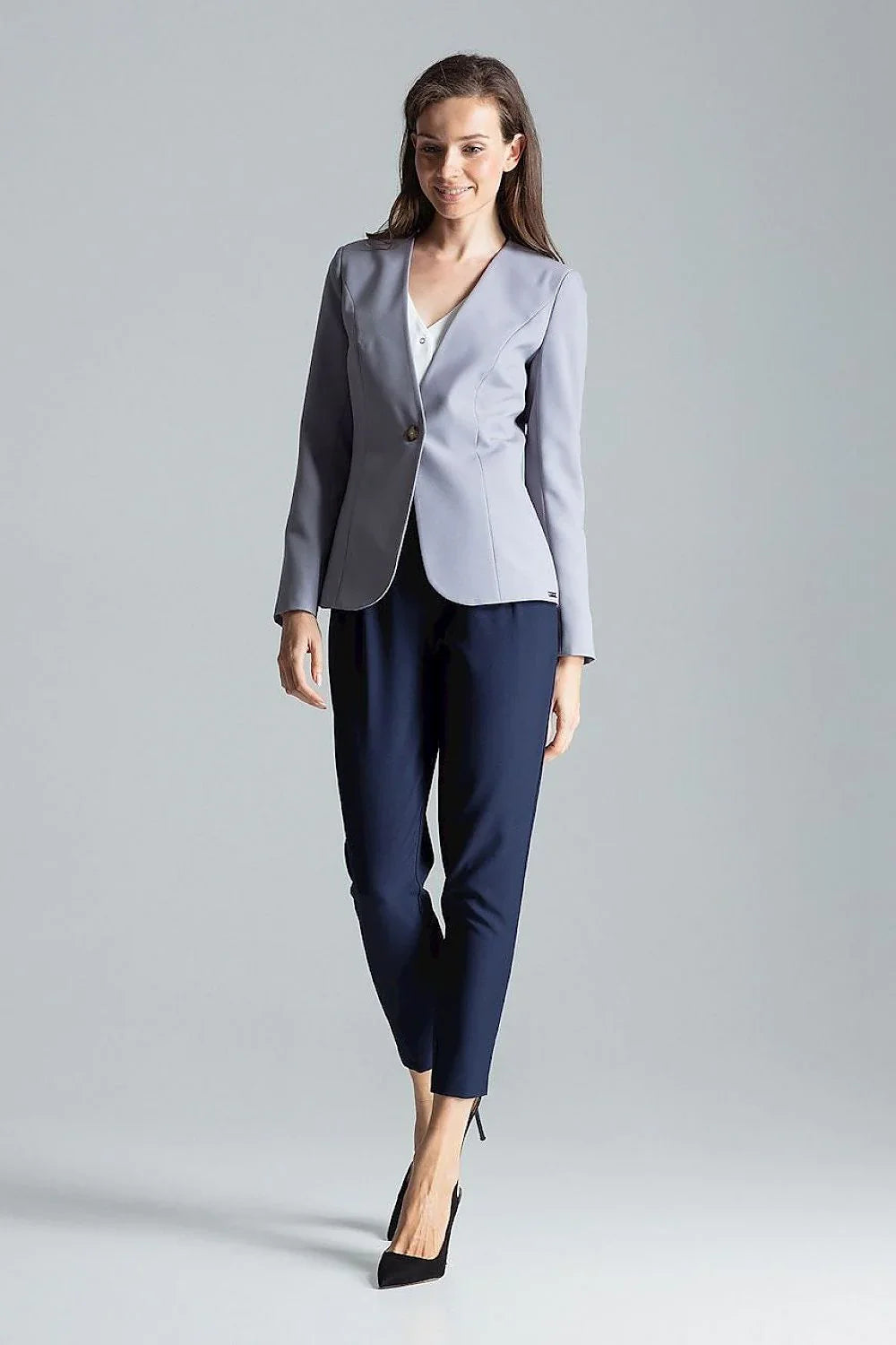 Women Blazer - Lightweight - 1-Button - Gray -Guocali