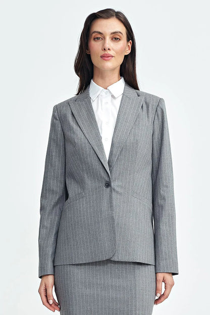 Women Blazer - Lightweight - 1-Button - Gray -Guocali