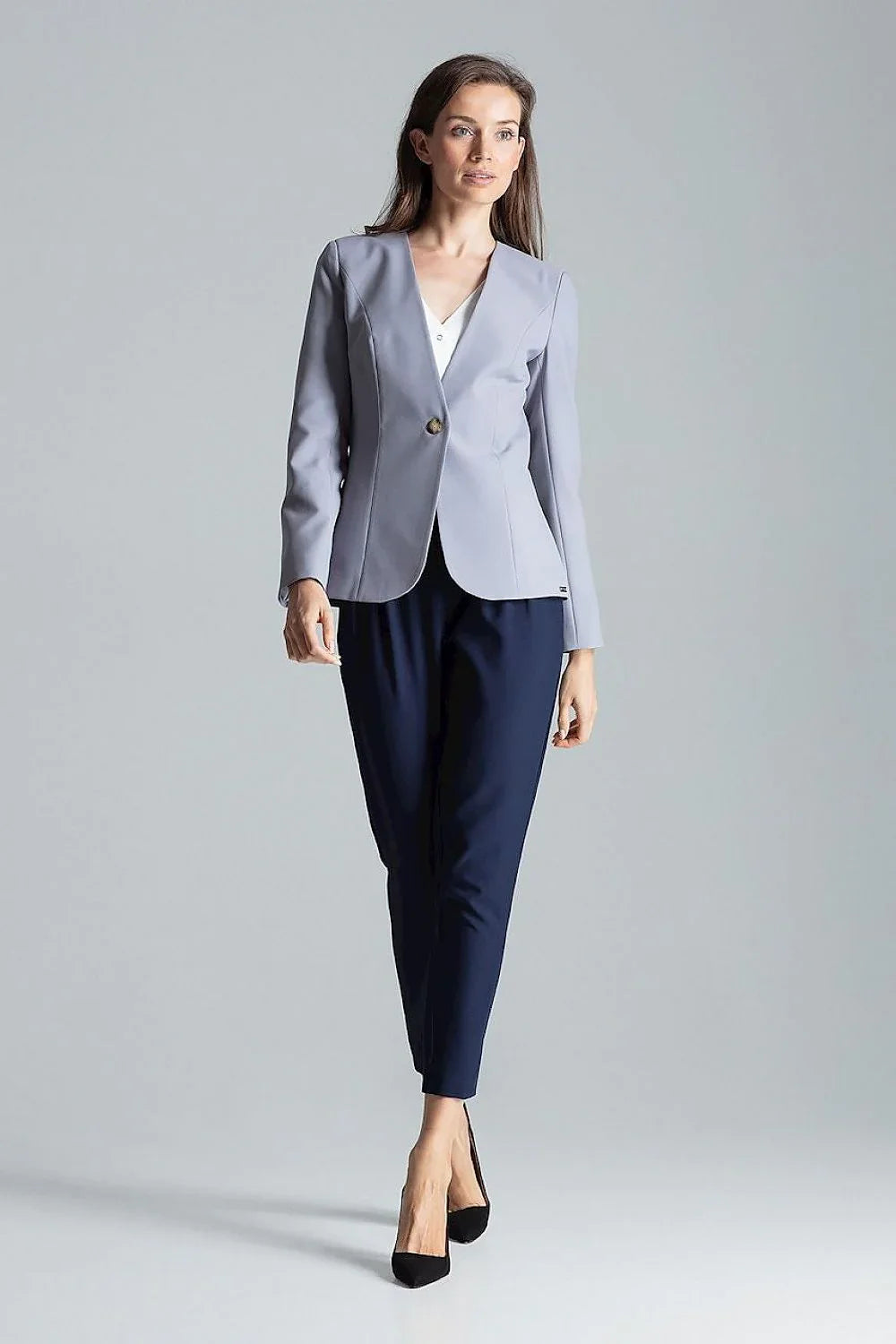 Women Blazer - Lightweight - 1-Button - Gray -Guocali