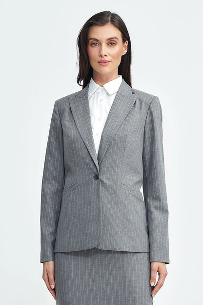 Women Blazer - Lightweight - 1-Button - Gray -Guocali