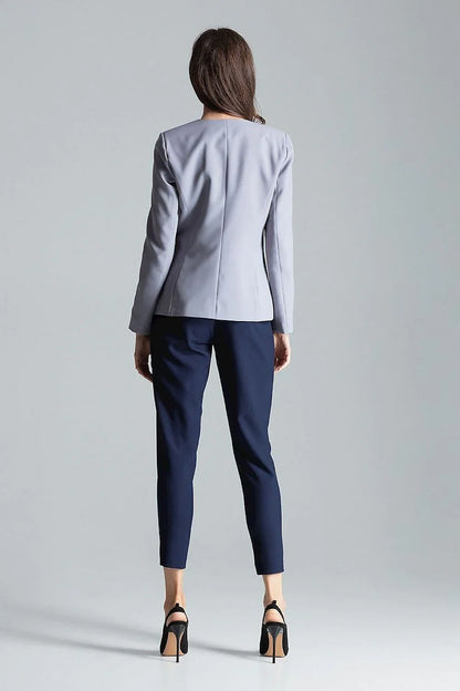 Women Blazer - Lightweight - 1-Button - Gray -Guocali