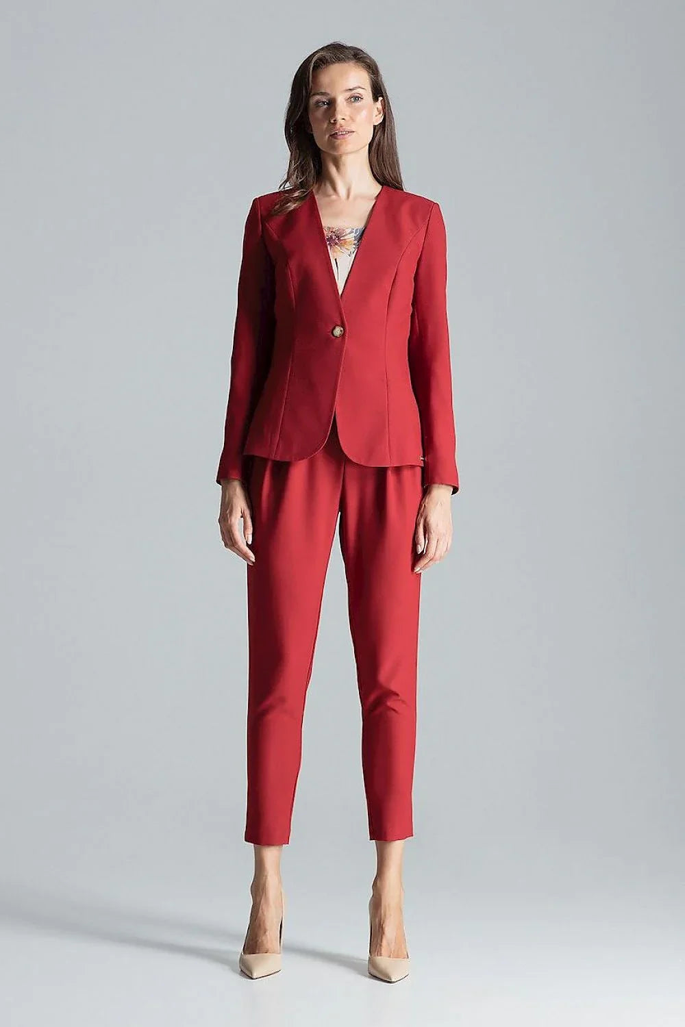 Women Blazer - Lightweight - 1-Button - Red -Guocali