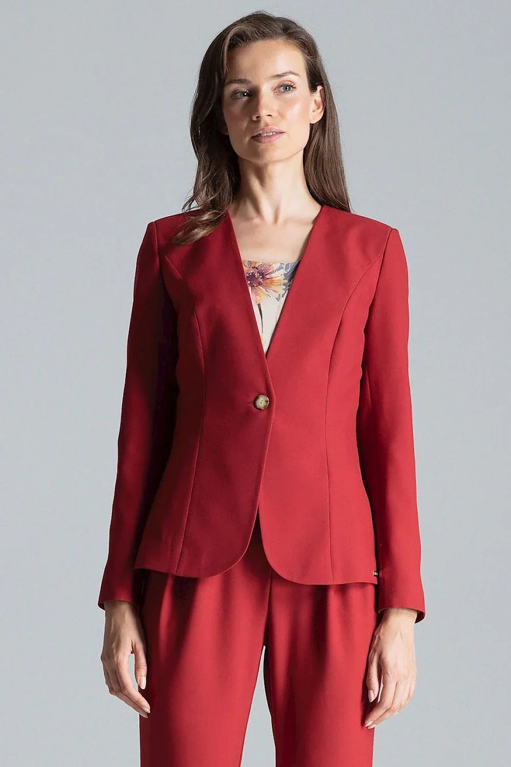 Women Blazer - Lightweight - 1-Button - Red -Guocali
