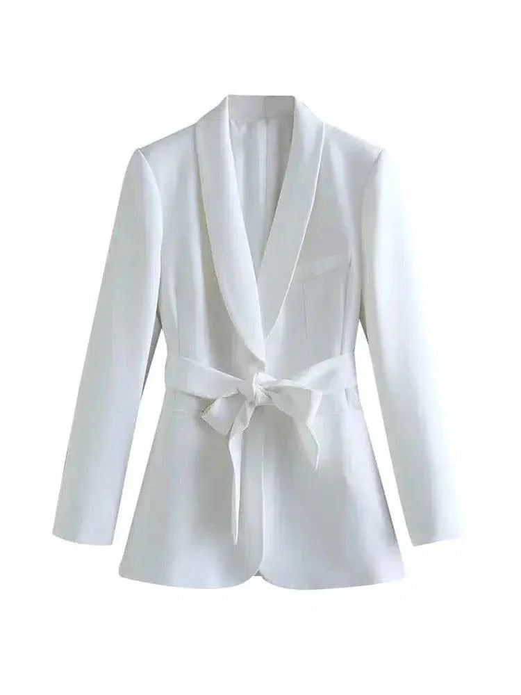 Women Blazer - Lightweight - Beltted, Tie, Wrap - Pink, Rose Red -Guocali