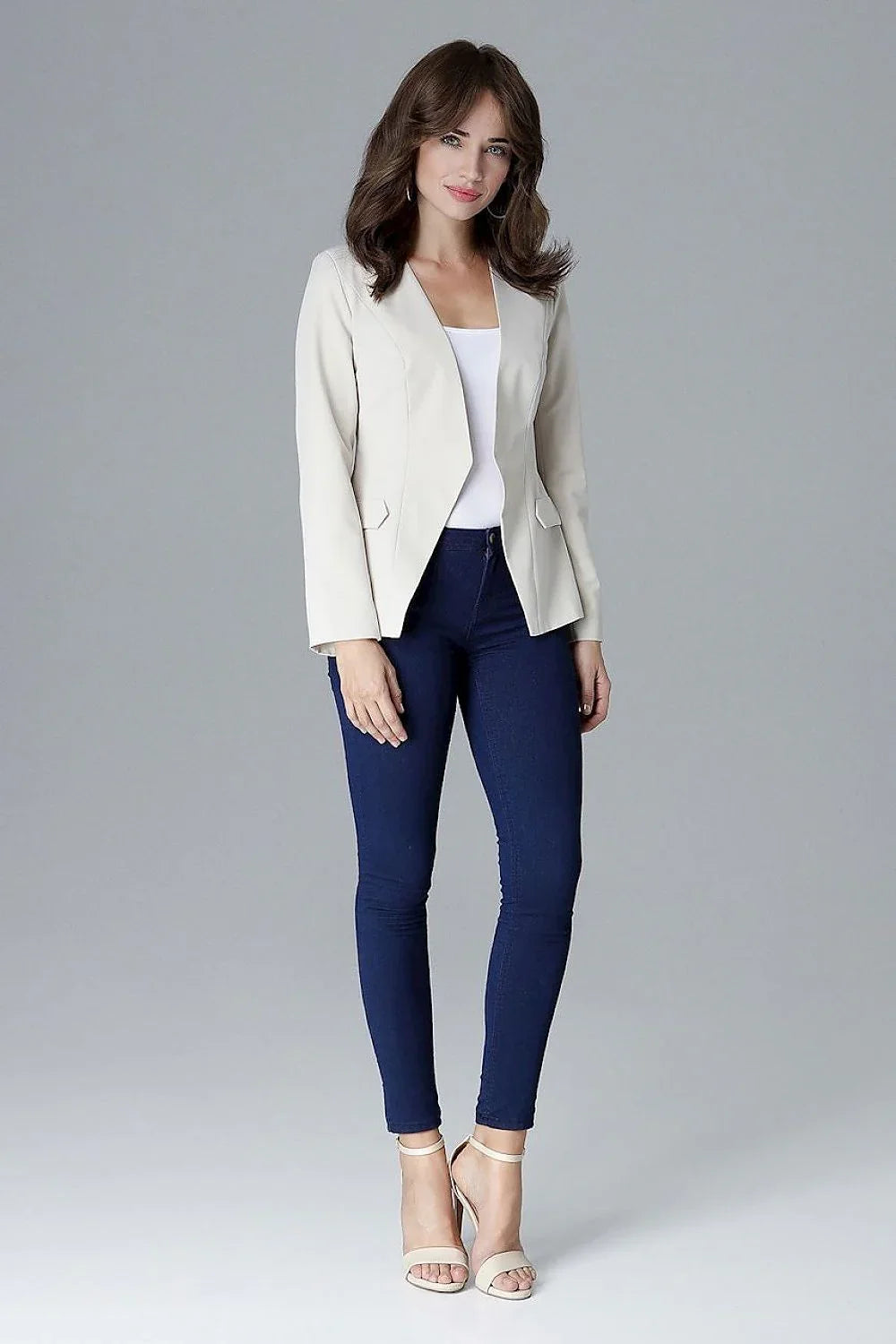 Women Blazer - Lightweight - Button - beige -Guocali