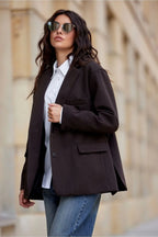 Women Blazer - Lightweight - Button - Brown -Guocali