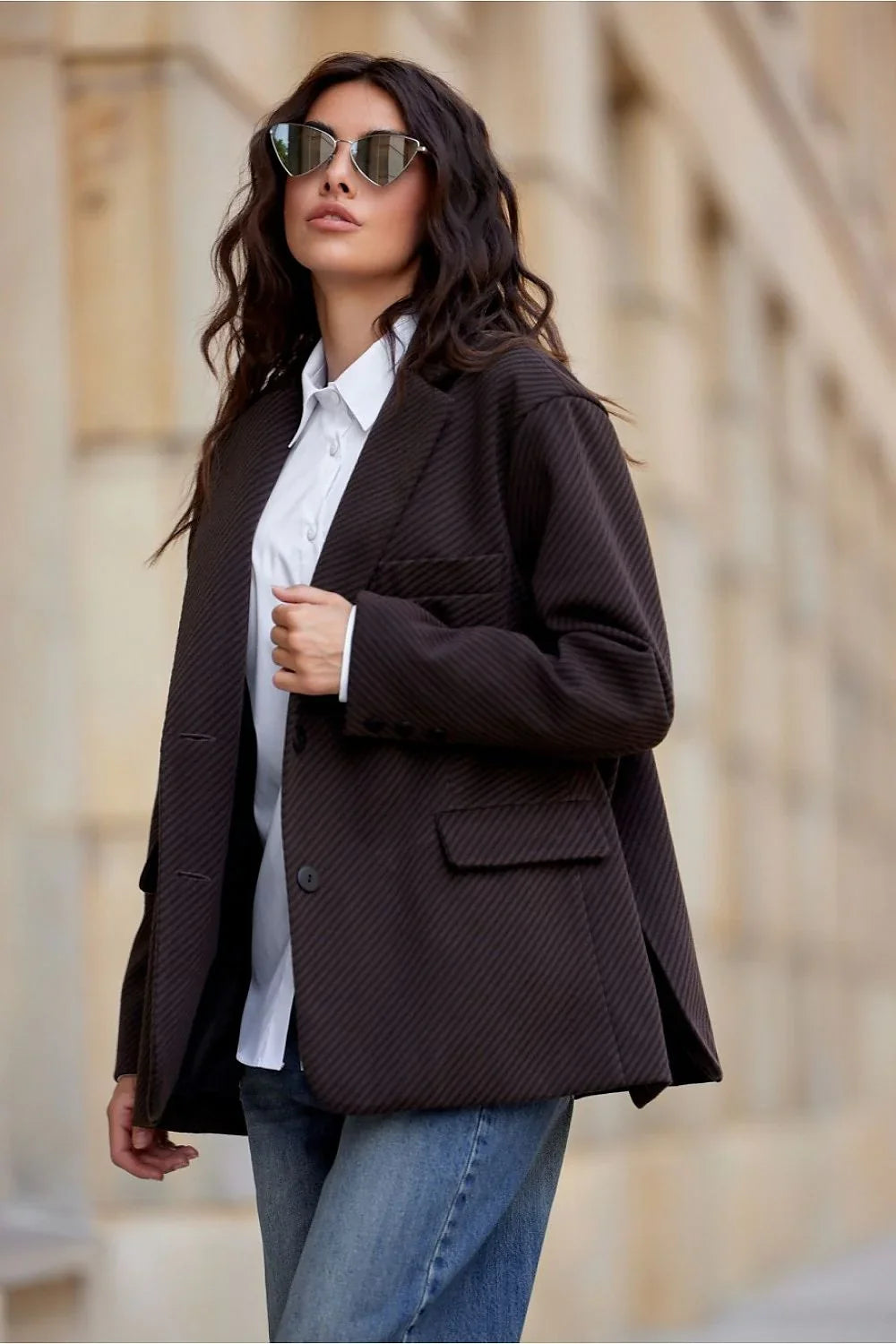 Women Blazer - Lightweight - Button - Brown -Guocali