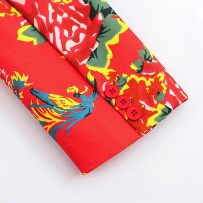 Women Blazer - Lightweight - Button - Red, Multicolor -Guocali