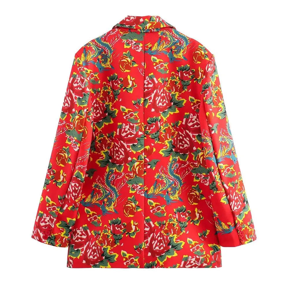 Women Blazer - Lightweight - Button - Red, Multicolor -Guocali