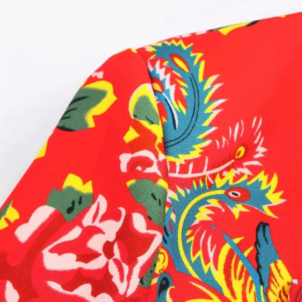 Women Blazer - Lightweight - Button - Red, Multicolor -Guocali