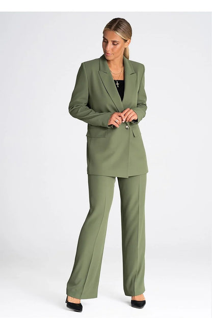 Women Blazer - Lightweight - Double-Breasted - Green -Guocali