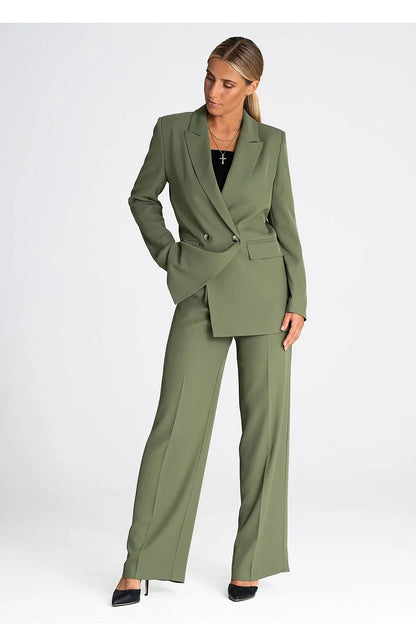 Women Blazer - Lightweight - Double-Breasted - Green -Guocali