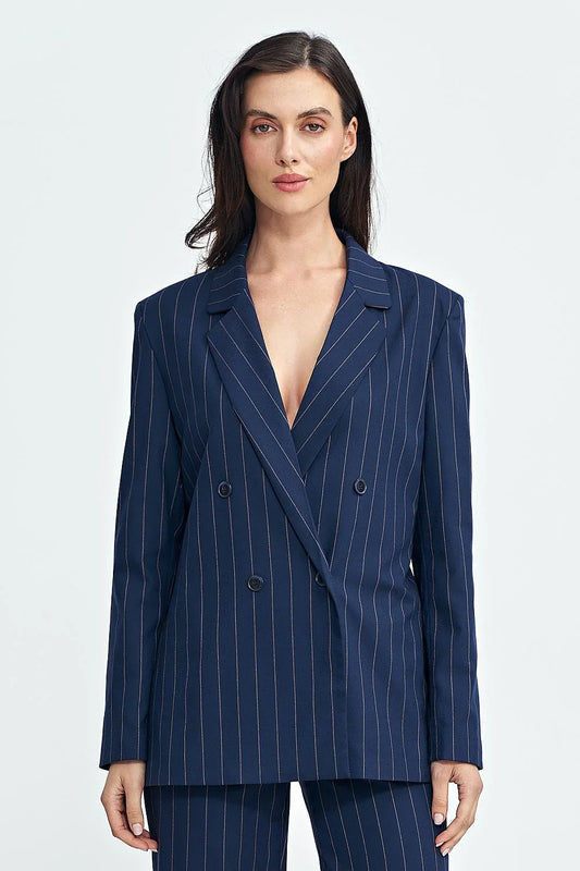 Women Blazer - Lightweight - Double-Breasted - Navy -Guocali