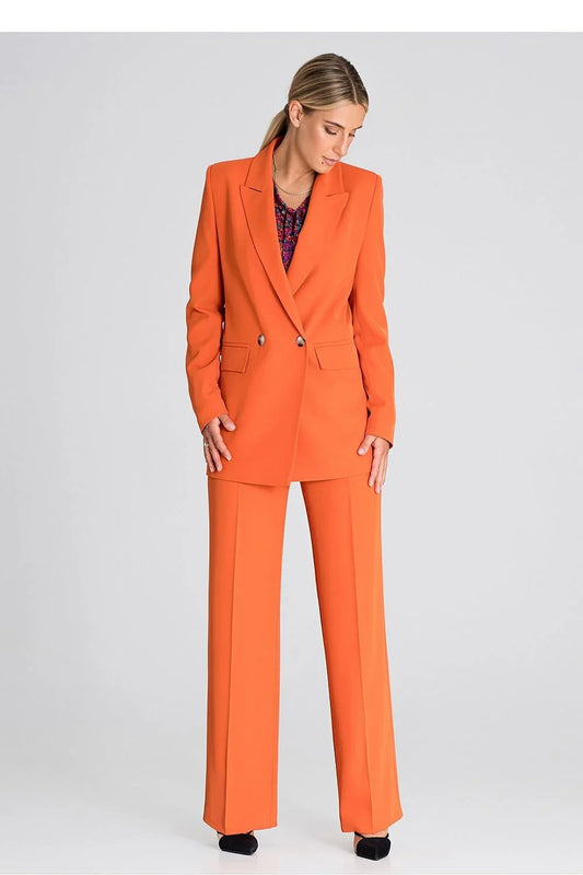 Women Blazer - Lightweight - Double-Breasted - Orange -Guocali