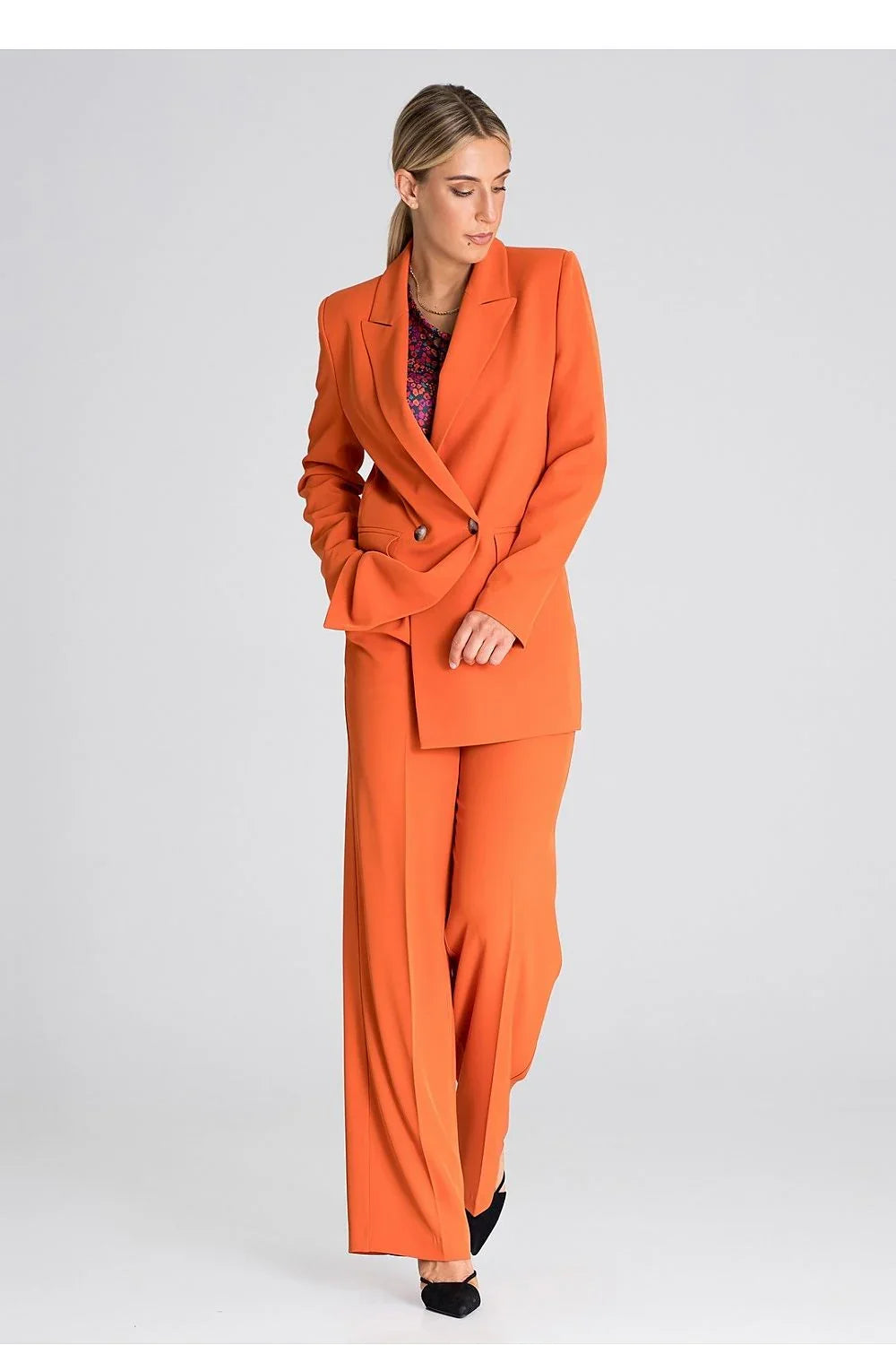 Women Blazer - Lightweight - Double-Breasted - Orange -Guocali