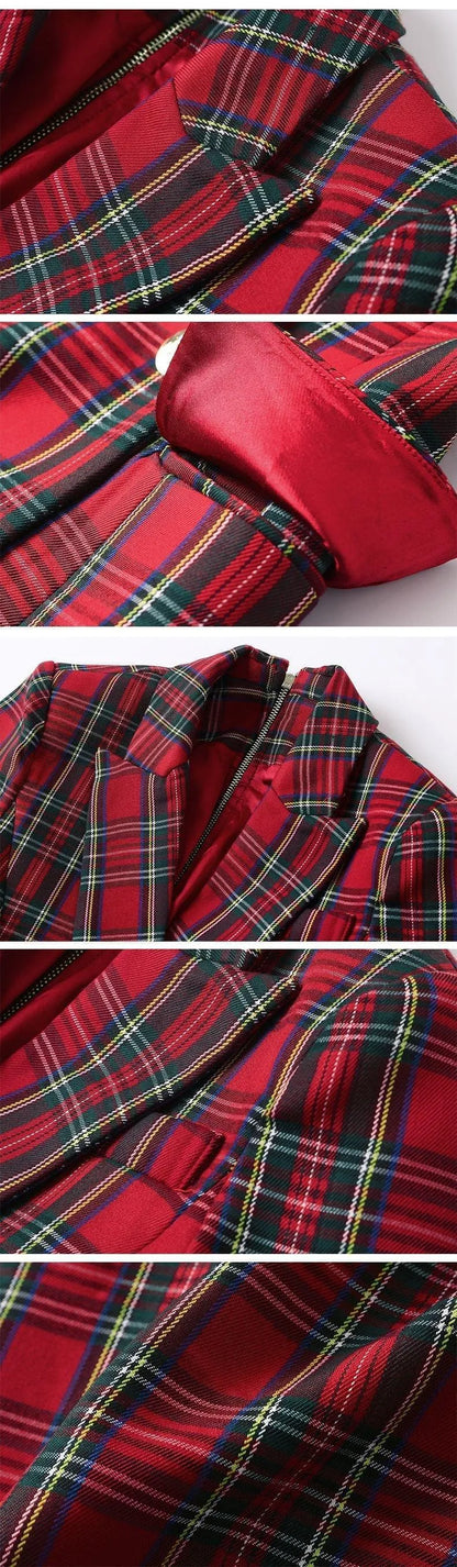 Women Blazer - Lightweight - Double Breasted - Red, Multicolor -Guocali