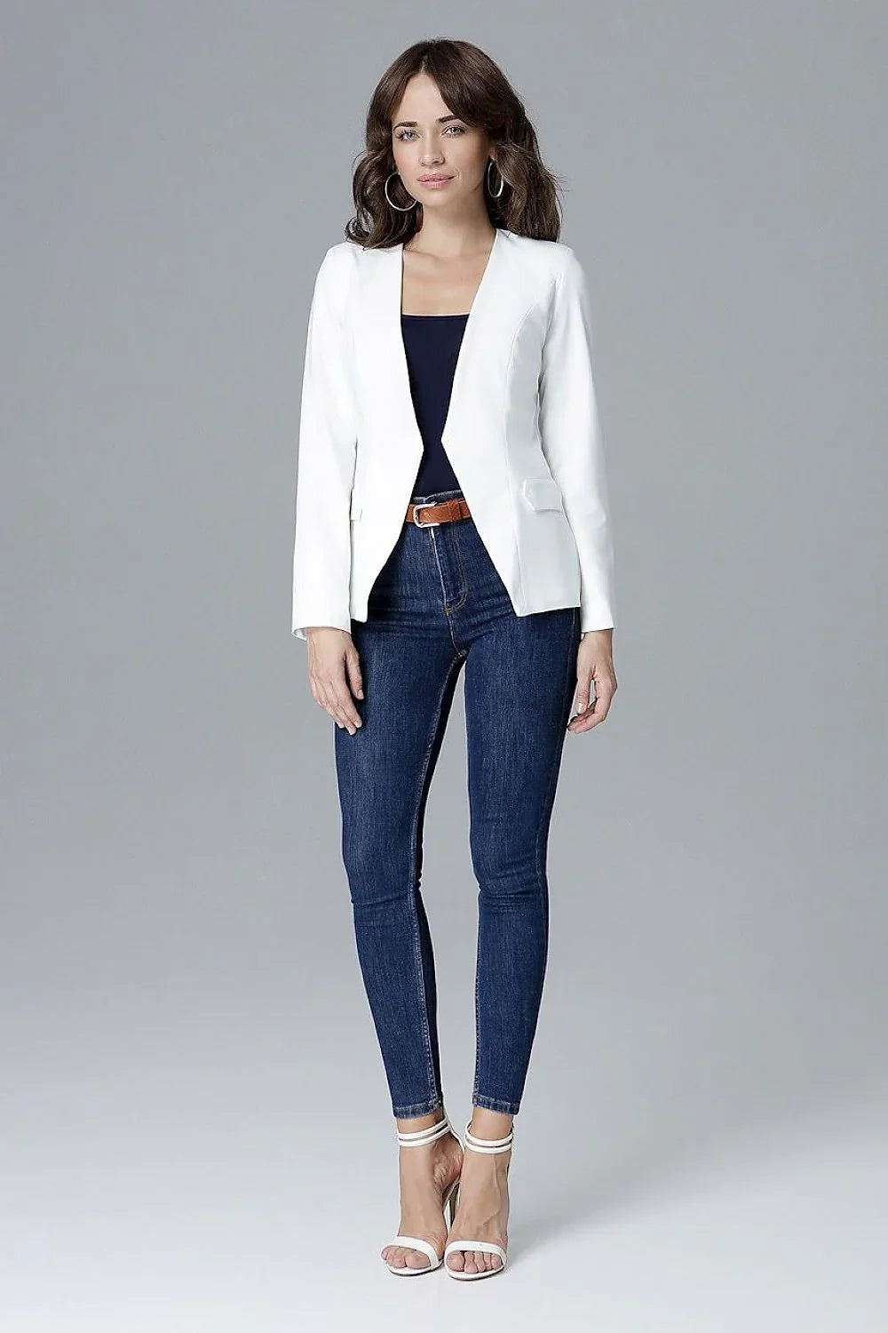 Women Blazer - Lightweight - Open - Beige -Guocali