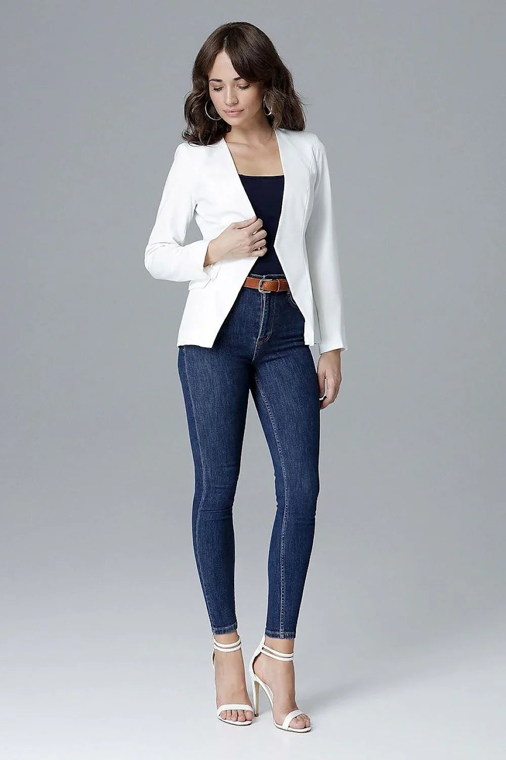 Women Blazer - Lightweight - Open - Beige -Guocali