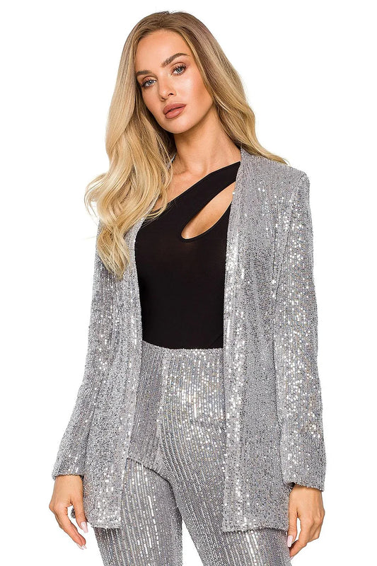 Women Blazer - Lightweight - Slip-On - Gray, Silver -Guocali