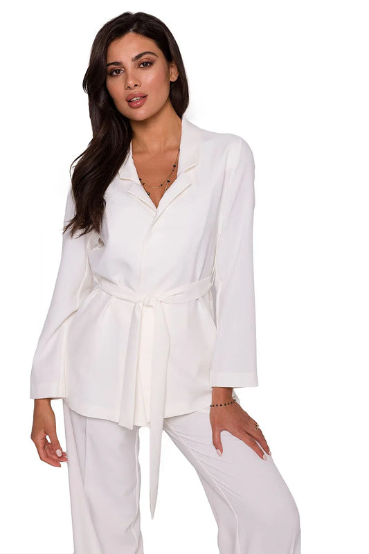 Women Blazer - Lightweight - Tie, Belted, Wrap - Beige -Guocali