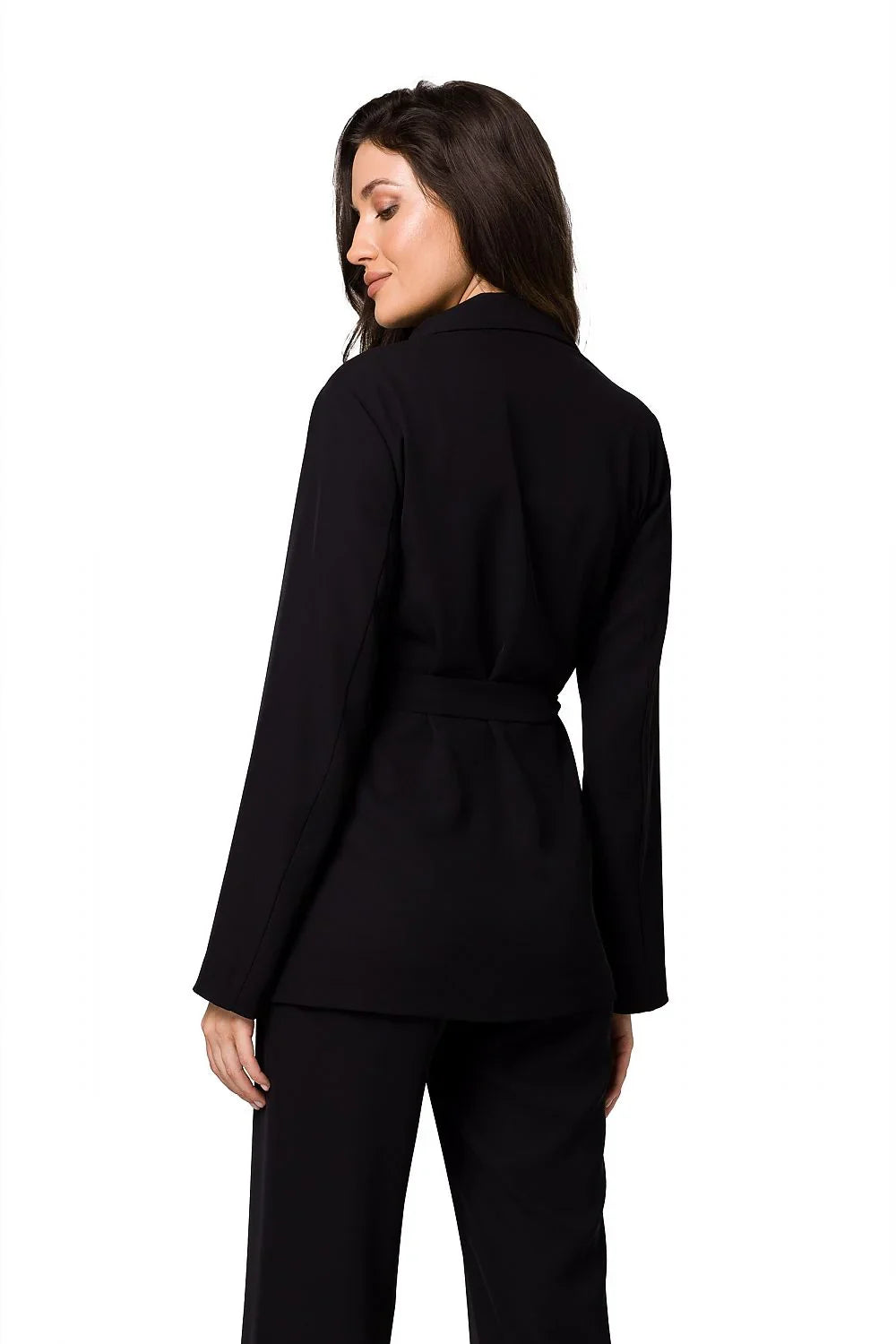 Women Blazer - Lightweight - Tie, Belted, Wrap - Black -Guocali