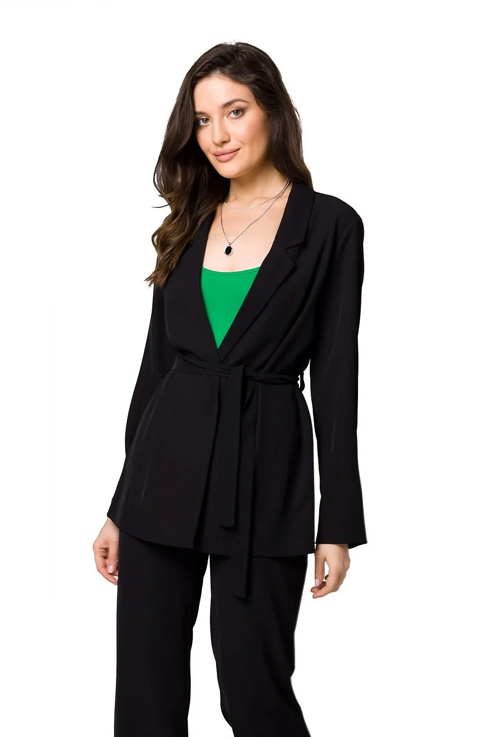 Women Blazer - Lightweight - Tie, Belted, Wrap - Black -Guocali