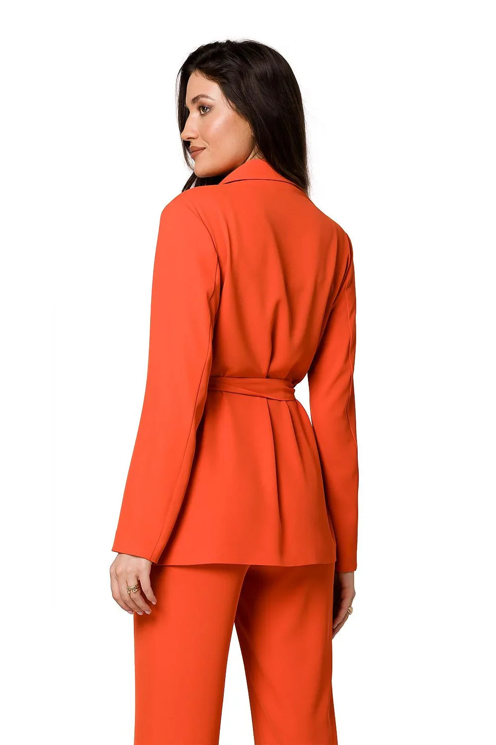 Women Blazer - Lightweight - Tie, Belted, Wrap - Orange -Guocali